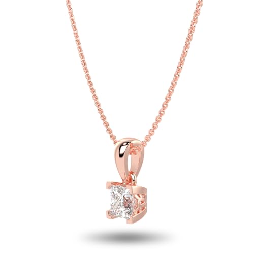 Carbon Atelier IGI Certified 1/4 to 1 Carat Princess Cut Lab Grown Diamond Square Solitaire Pendant Necklace for Women in 14k Gold (G-H, VS1-VS2, cttw) on 18 Inch Long Chain with Lobster Claw
