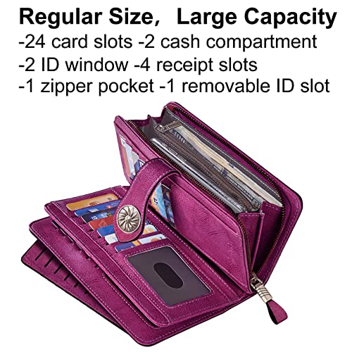 Travelambo Womens Wallet Large Capacity RFID Blocking Genuine Leather Wristlet Wallets