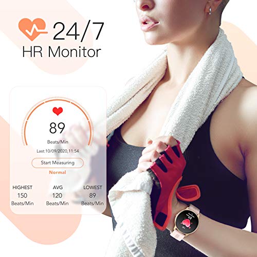 Smart Watch for Women, AGPTEK Smartwatch for Android and iOS Phones IP68 Waterproof Activity Tracker with Full Touch Color Screen Heart Rate Monitor Pedometer Sleep Monitor, Pink, LW11