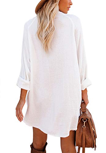 iGENJUN Women s Long Sleeve Beach Cover-ups Button Down Oversized Tunic Dress Shirt Boho Dresses with Pockets