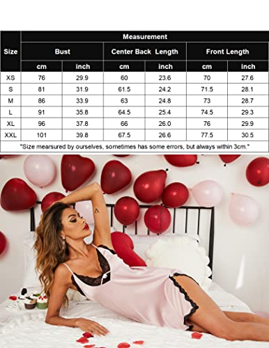Ekouaer Sexy Nightgown for Women Lace Chemise V Neck Sleepwear Satin Slip Silk Nightie Bridal Babydoll Lingerie