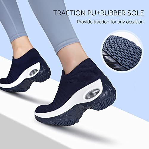 STQ Slip On Breathe Mesh Walking Shoes Women Fashion Sneakers Comfort Wedge Platform Loafers