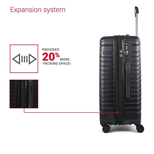 BUGATTI Oslo Collection 3 Piece Hard Shell Luggage Set, Polycarbonate Expandable Suitcases with 360-Degree Spinner Wheels, 20 Inch Carry On, 24 Inch Mid-size, 28 Inch Large Bags, Navy