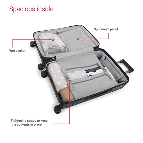 BUGATTI Oslo Collection 3 Piece Hard Shell Luggage Set, Polycarbonate Expandable Suitcases with 360-Degree Spinner Wheels, 20 Inch Carry On, 24 Inch Mid-size, 28 Inch Large Bags, Navy