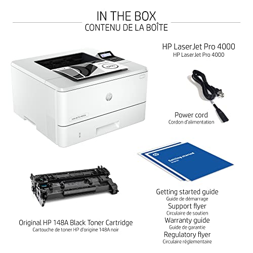 HP Laserjet Pro 4001 dn Single-Function Monochrome Laser Printer, White - Print only - Mobile Printing, 42 ppm, 1200 x 1200 dpi, Auto 2-Sided Printing, 8.5 x 14, Ethernet, Hi-Speed USB