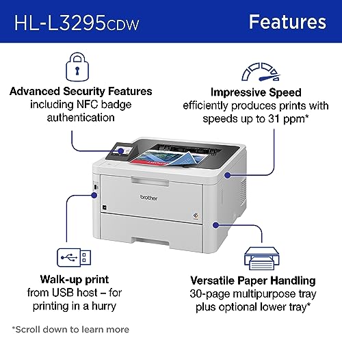 Brother HL-L3295CDW Wireless Compact Digital Color Printer with Laser Quality Output, Duplex, NFC, Mobile & Ethernet | Includes 4 Month Refresh Subscription Trial ¹, Amazon Dash Replenishment Ready