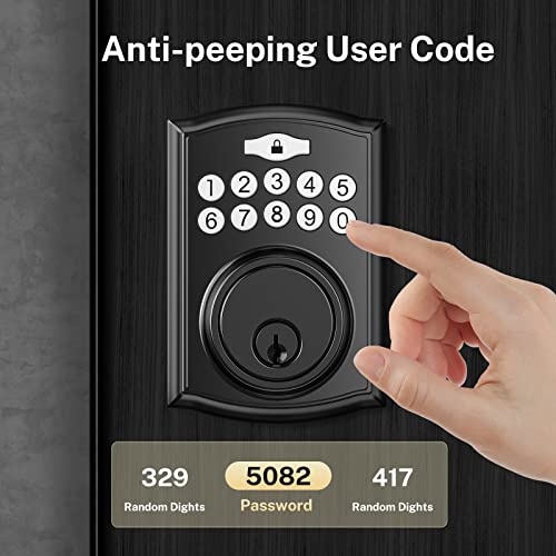 Electronic Keypad Deadbolt, Brightify Keyless And Keyed Entry Door Lock with Handle, Auto Lock, Front Door Handle Sets, Anti-Peeking Password (Matted Black)
