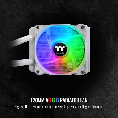 Thermaltake TH120 ARGB Motherboard Sync Snow Edition Intel LGA1700 Ready/AMD AM5 All-in-One Liquid Cooling System 120mm High Efficiency Radiator CPU Cooler CL-W346-PL12SW-A, White