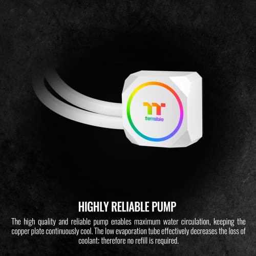 Thermaltake TH120 ARGB Motherboard Sync Snow Edition Intel LGA1700 Ready/AMD AM5 All-in-One Liquid Cooling System 120mm High Efficiency Radiator CPU Cooler CL-W346-PL12SW-A, White