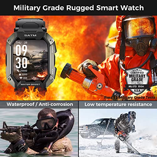 AMAZTIM Smart Watches for Men ,100M Waterproof Rugged Military Grade Bluetooth Call(Answer/Dial Calls)，Health Tracker for Android Phones and iPhone Compatible ,1.72