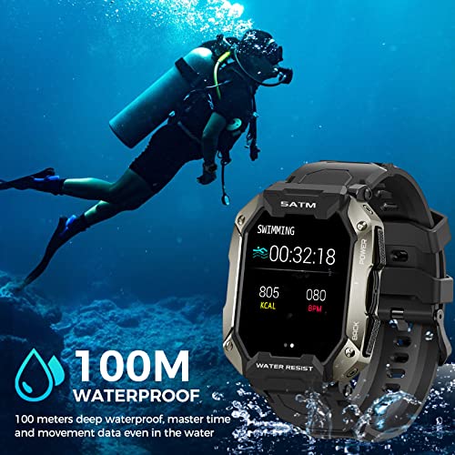 AMAZTIM Smart Watches for Men ,100M Waterproof Rugged Military Grade Bluetooth Call(Answer/Dial Calls)，Health Tracker for Android Phones and iPhone Compatible ,1.72