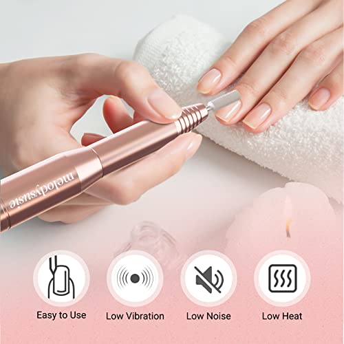 MelodySusie Electric Nail Drill Machine 11 in 1 Kit, Portable Electric Nail File Efile Set for Acrylic Gel Nails, Manicure Pedicure Tool with Nail Drill Bits Sanding Bands Dust Brush, Gold