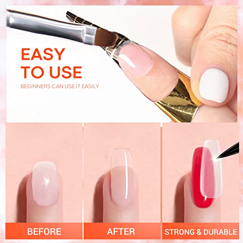 Modelones Builder Nail Gel - 2oz Clear Hard Gel for Nails, Nail Extension Gel Nail Kit Acrylic Gel Nail Strengthen Gel Nail Art Manicure Set with 100PCS Nail Forms and Dual-use Acrylic Nail Brush Professional DIY at Home