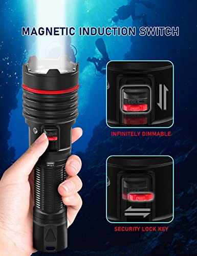 Diving Flashlight,LetonPower 2000Lumens Dive Light,100m Underwater Lights,Dive Lights Scuba Diving,with Type-C Charging Underwater Flashlight for Professional Outdoor Underwater Sports