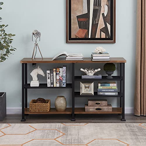 Homissue 5 Tier Industrial Console Sofa Table with Storage Shelf, 55 Inch Long Entryway Table TV Stand for Living Room, Brown