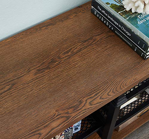 Homissue 5 Tier Industrial Console Sofa Table with Storage Shelf, 55 Inch Long Entryway Table TV Stand for Living Room, Brown